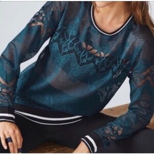 Fabletics Women's "Sophie" Lace Green & Black Long Sleeve Tunic Top Size Small‎